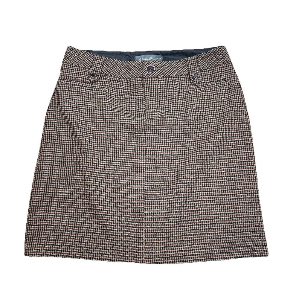 Eddie Bauer Women’s Houndstooth Plaid Wool Pencil‎ Skirt Size 4 Preppy Career
